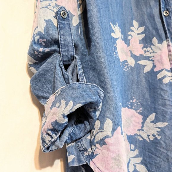 STANDARD GRACE Women's floral denim button-up shirt, adjustable sleeves, MEDIUM - Picture 9 of 16